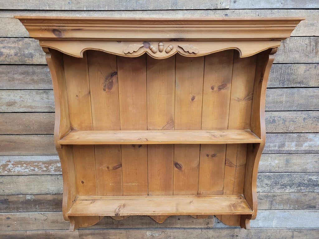 Pine Wall Shelf Country Style Carved Two Tier Display Plate Rack