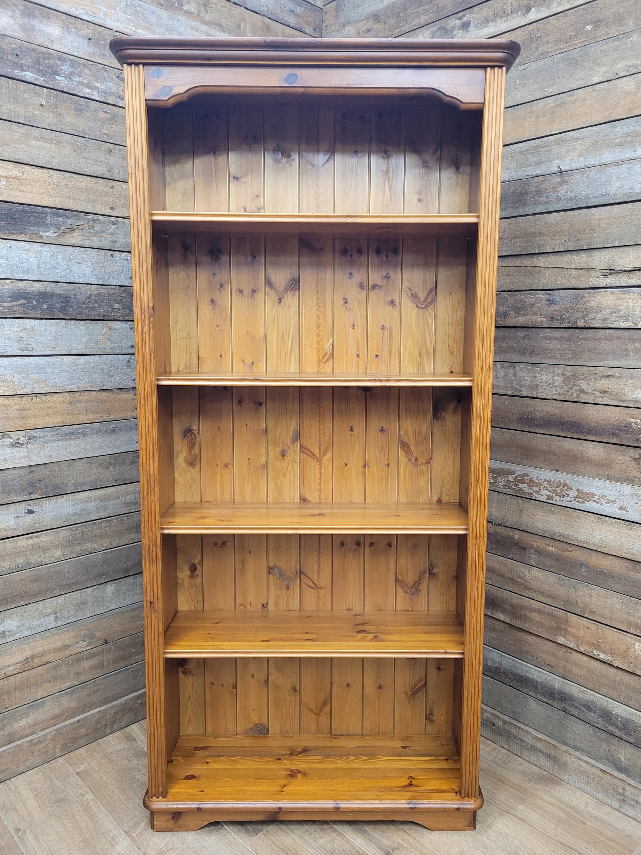 Pine Bookcase Country Style Open Adjustable Shelves Display Cabinet