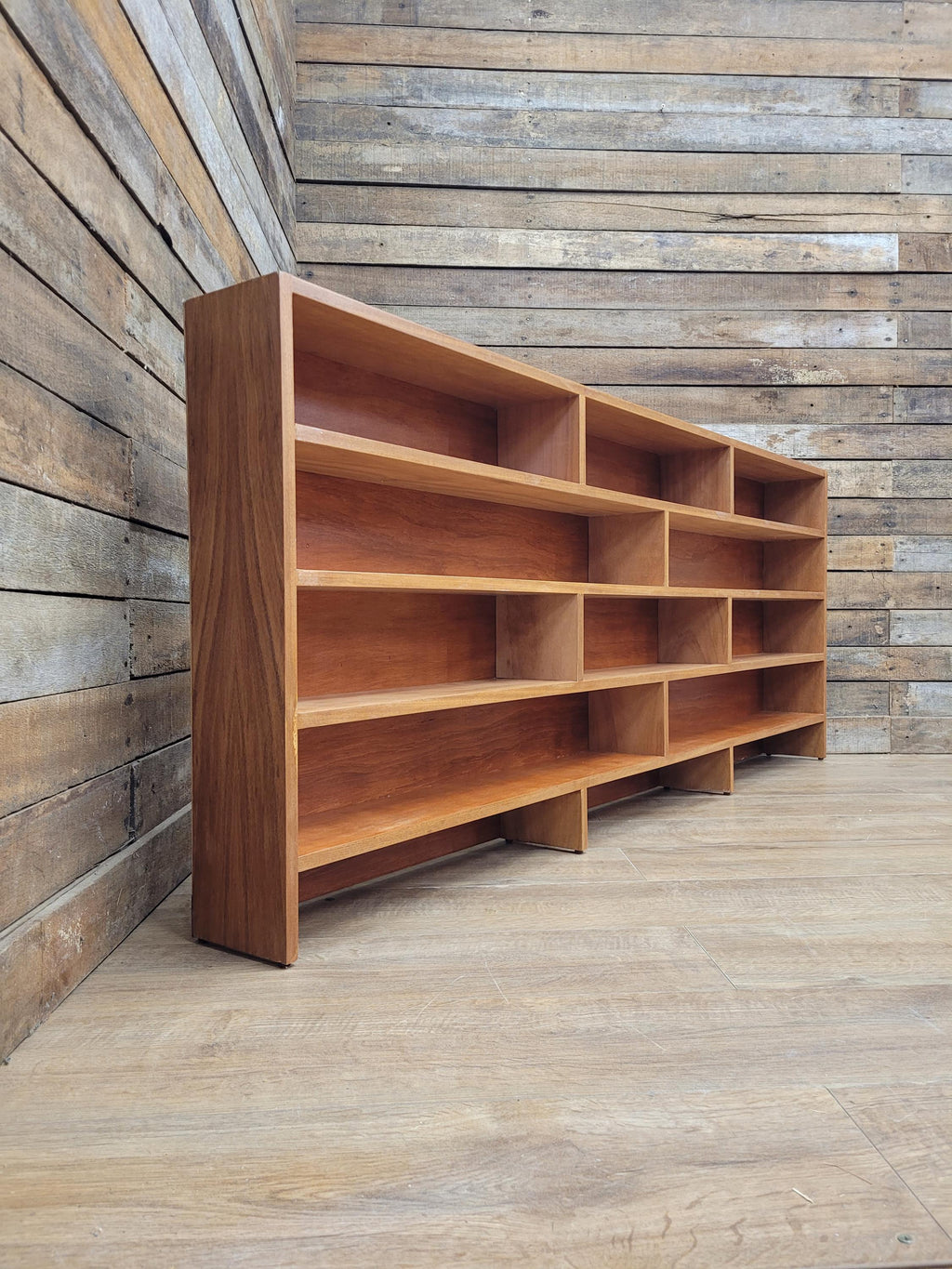 Vintage Teak Bookcase Mid Century Geometric Open Shelving