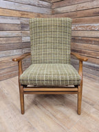 Mid Century His And Hers Armchairs Green Wool Wingback Lounge Chairs