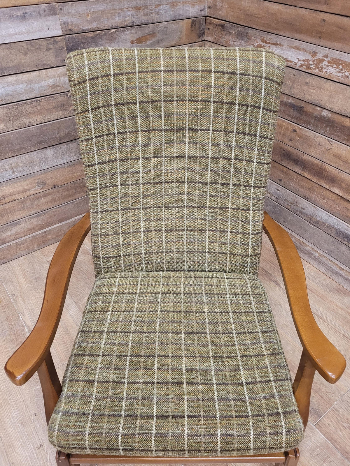 Mid Century His And Hers Armchairs Green Wool Wingback Lounge Chairs