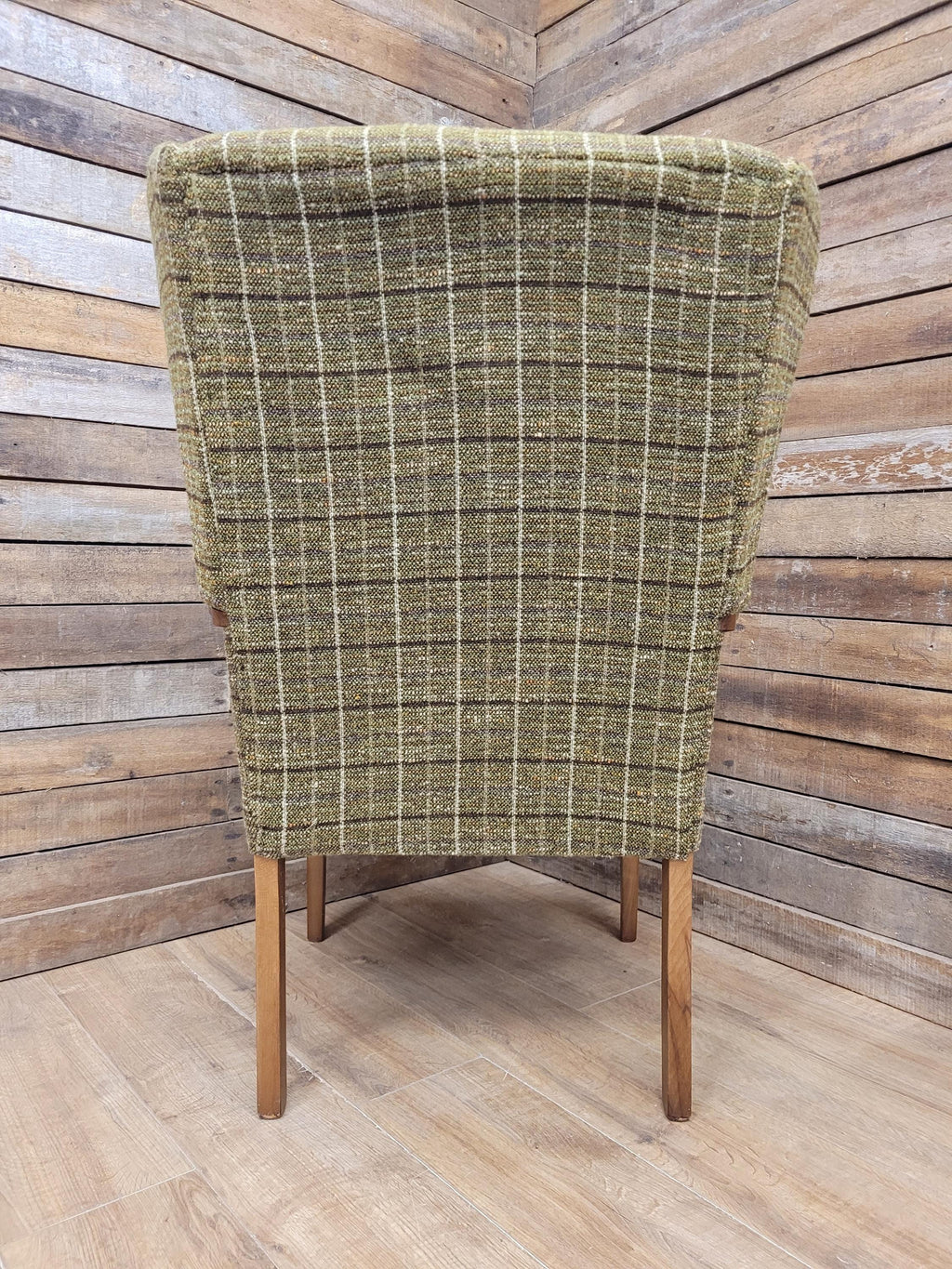 Mid Century His And Hers Armchairs Green Wool Wingback Lounge Chairs