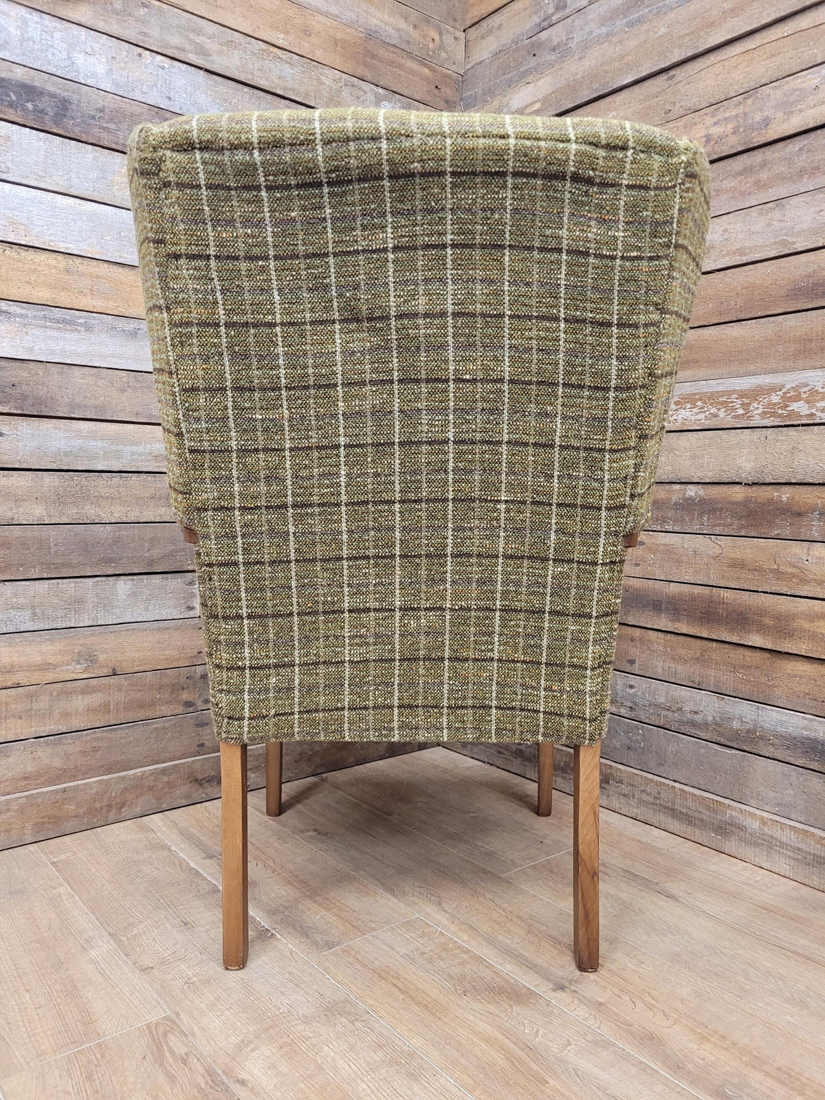 Mid Century His And Hers Armchairs Green Wool Wingback Lounge Chairs