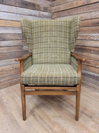 Mid Century His And Hers Armchairs Green Wool Wingback Lounge Chairs
