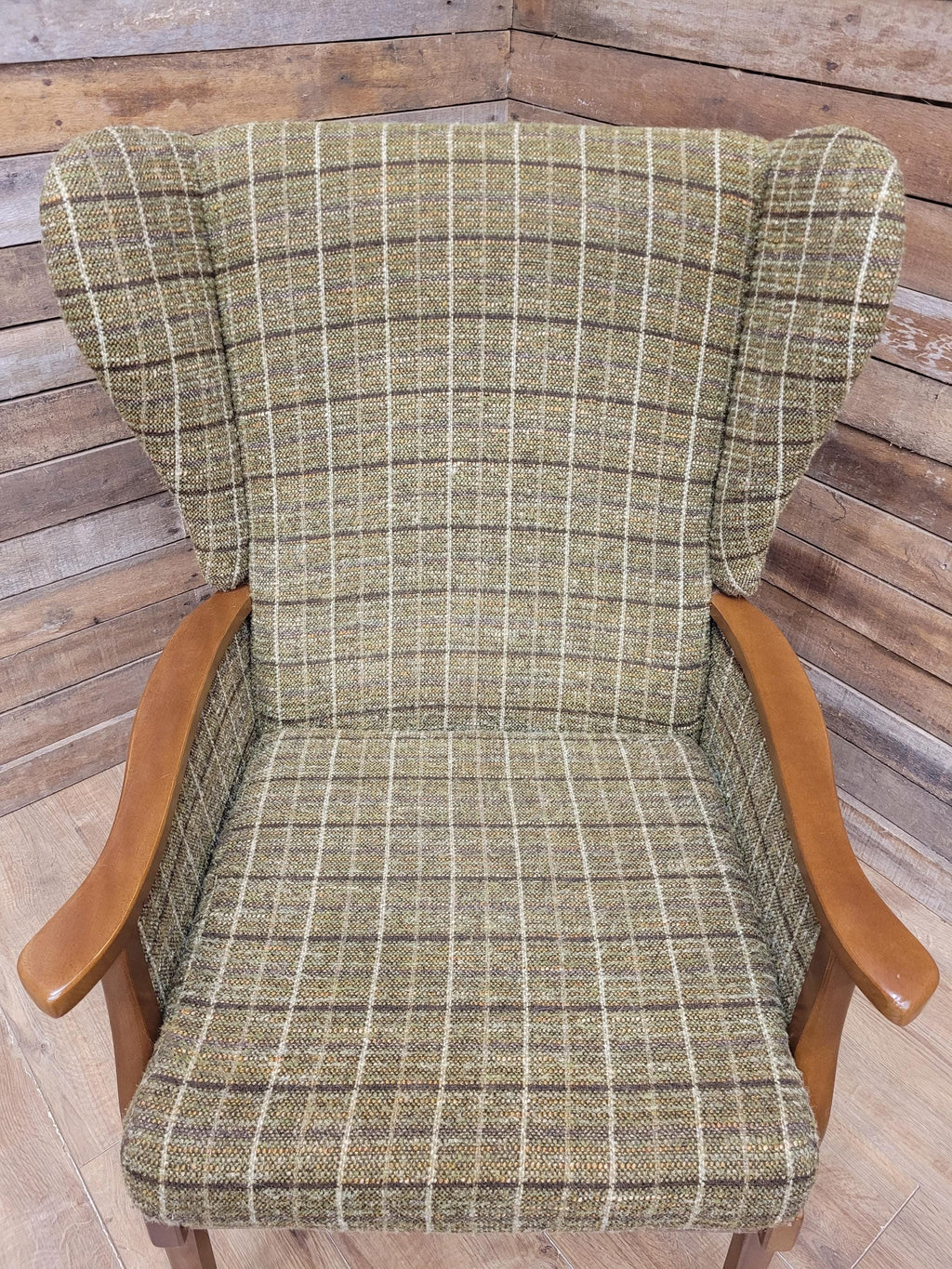 Mid Century His And Hers Armchairs Green Wool Wingback Lounge Chairs