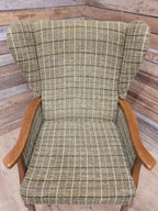 Mid Century His And Hers Armchairs Green Wool Wingback Lounge Chairs
