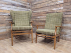 Mid Century His And Hers Armchairs Green Wool Wingback Lounge Chairs
