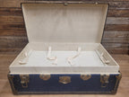 Vintage Navy Blue Steamer Trunk Brass Bound Travel Chest