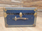 Vintage Navy Blue Steamer Trunk Brass Bound Travel Chest