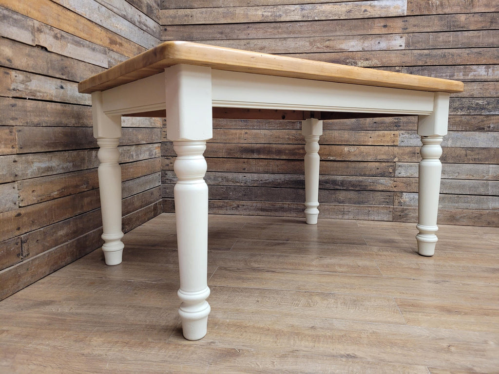 Painted Pine Farmhouse Dining Table Waxed Top Turned Removable Legs