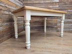 Painted Pine Farmhouse Dining Table Waxed Top Turned Removable Legs