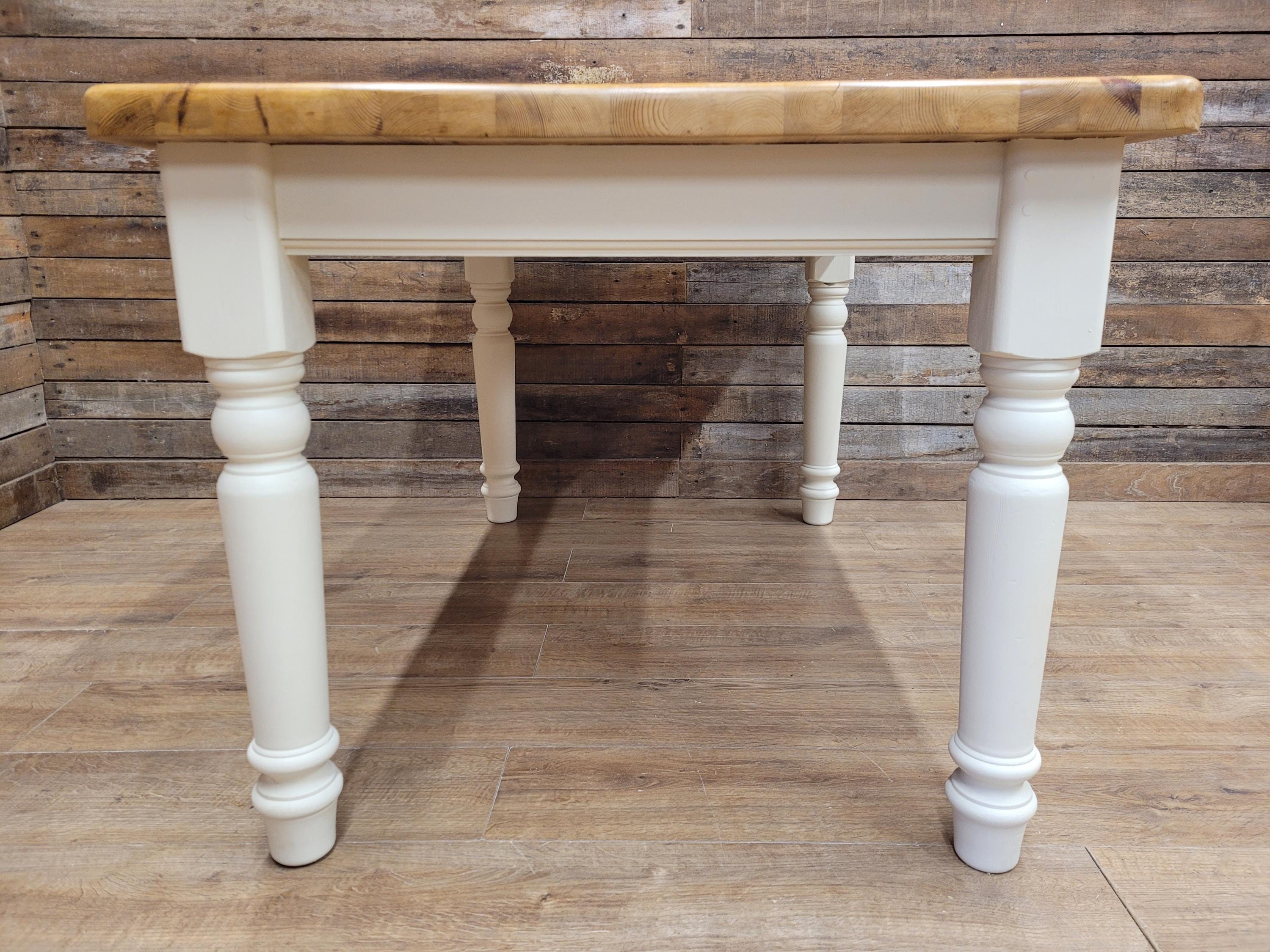 Painted Pine Farmhouse Dining Table Waxed Top Turned Removable Legs