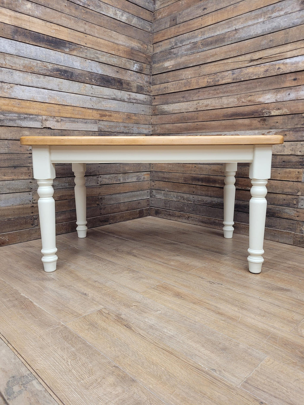 Painted Pine Farmhouse Dining Table Waxed Top Turned Removable Legs
