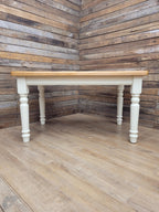 Painted Pine Farmhouse Dining Table Waxed Top Turned Removable Legs