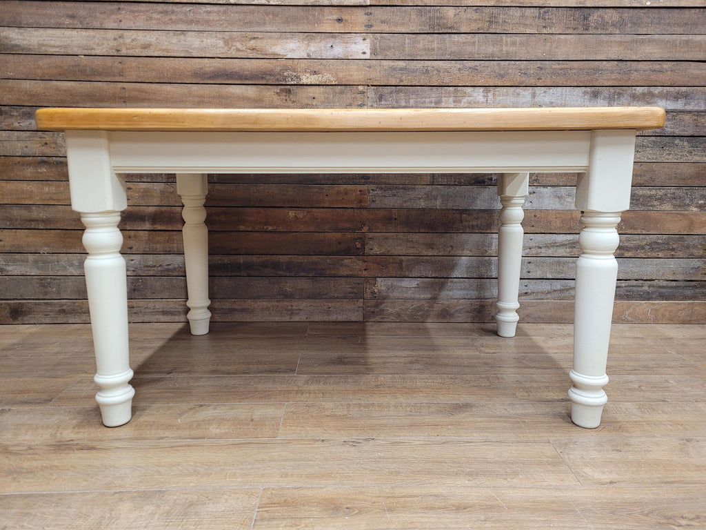 Painted Pine Farmhouse Dining Table Waxed Top Turned Removable Legs