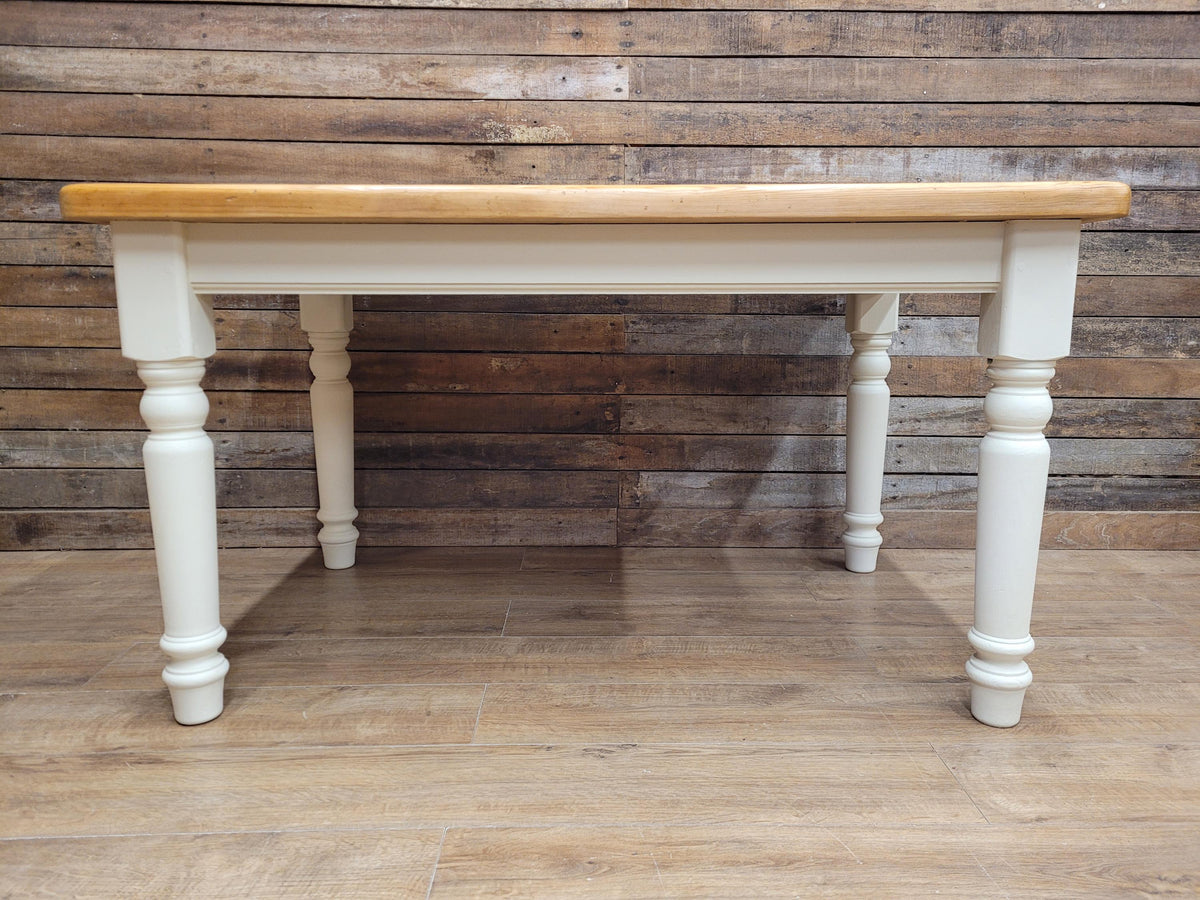 Painted Pine Farmhouse Dining Table Waxed Top Turned Removable Legs