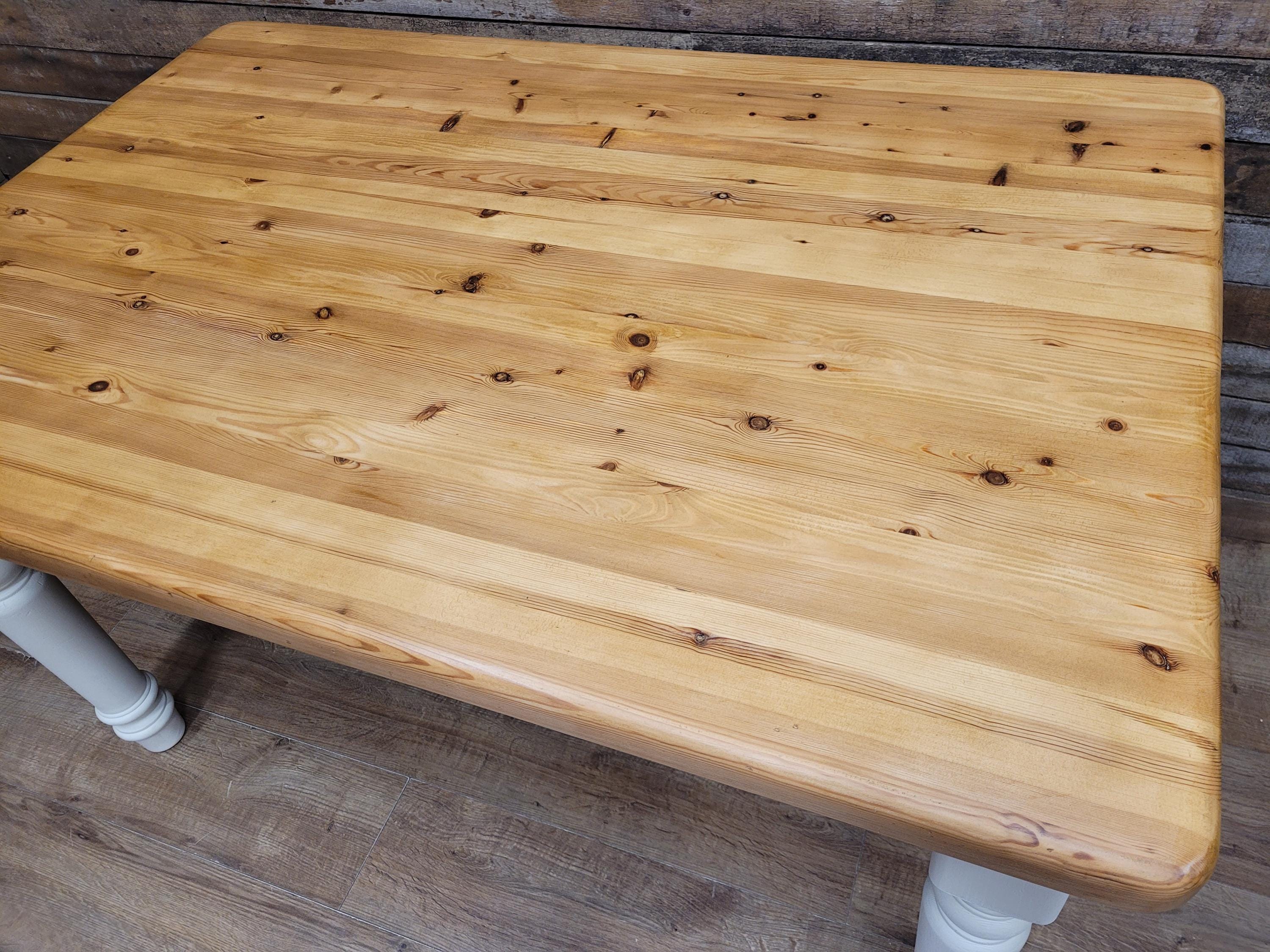 Painted Pine Farmhouse Dining Table Waxed Top Turned Removable Legs