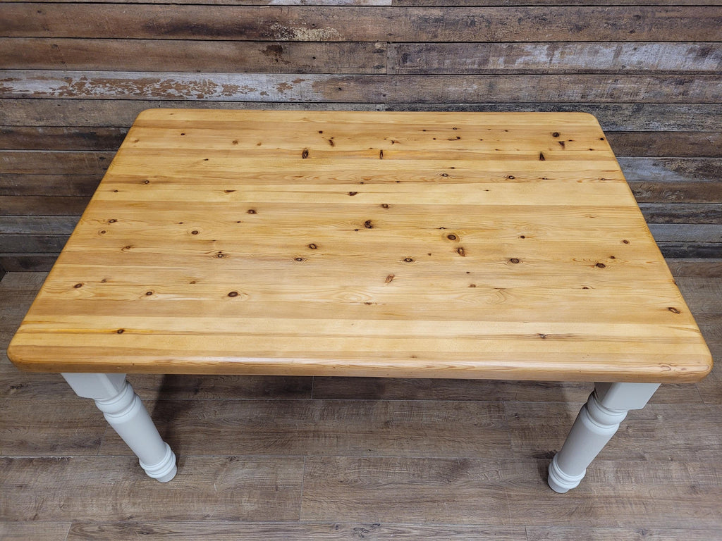 Painted Pine Farmhouse Dining Table Waxed Top Turned Removable Legs