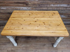 Painted Pine Farmhouse Dining Table Waxed Top Turned Removable Legs