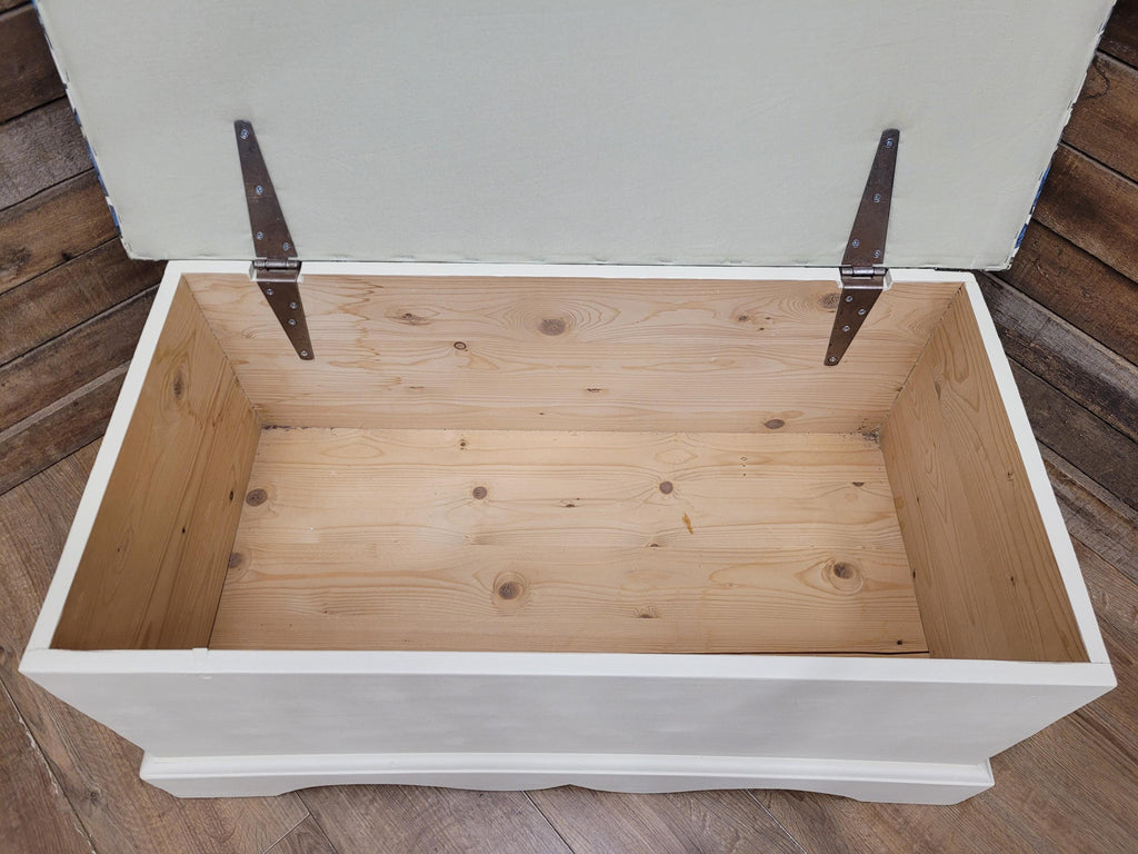 Morris Bird Fabric Pine Storage Bench Painted Blanket Box