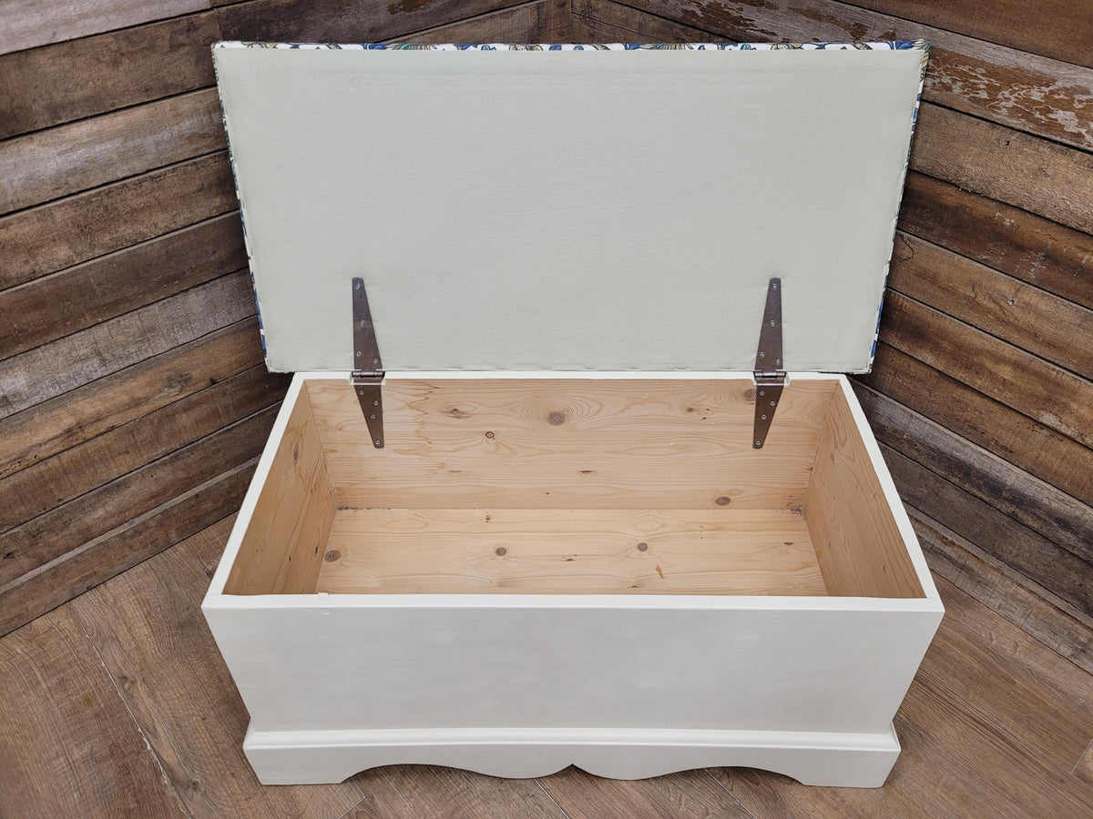 Morris Bird Fabric Pine Storage Bench Painted Blanket Box