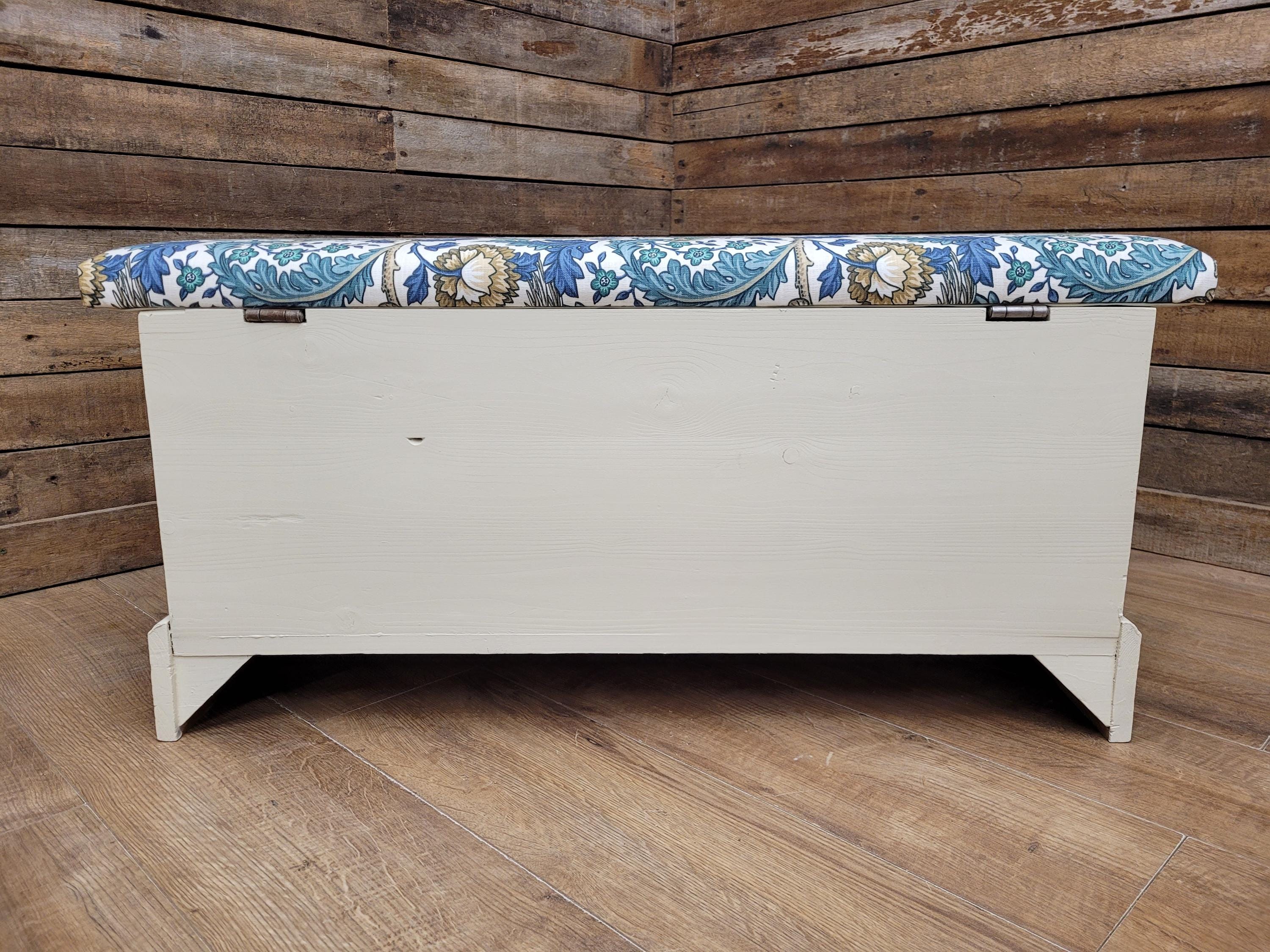 Morris Bird Fabric Pine Storage Bench Painted Blanket Box