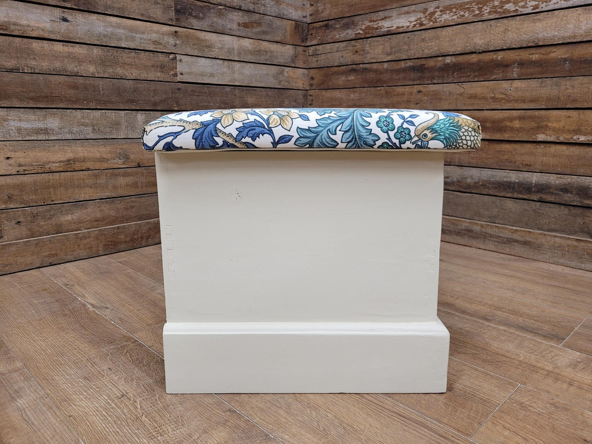 Morris Bird Fabric Pine Storage Bench Painted Blanket Box