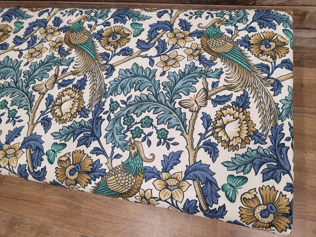 Morris Bird Fabric Pine Storage Bench Painted Blanket Box