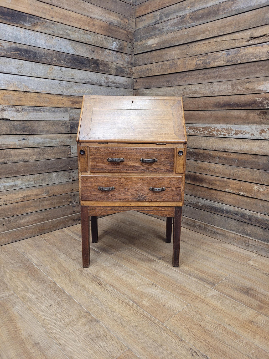 Edwardian Oak Bureau Arts Crafts Fall Front Writing Desk