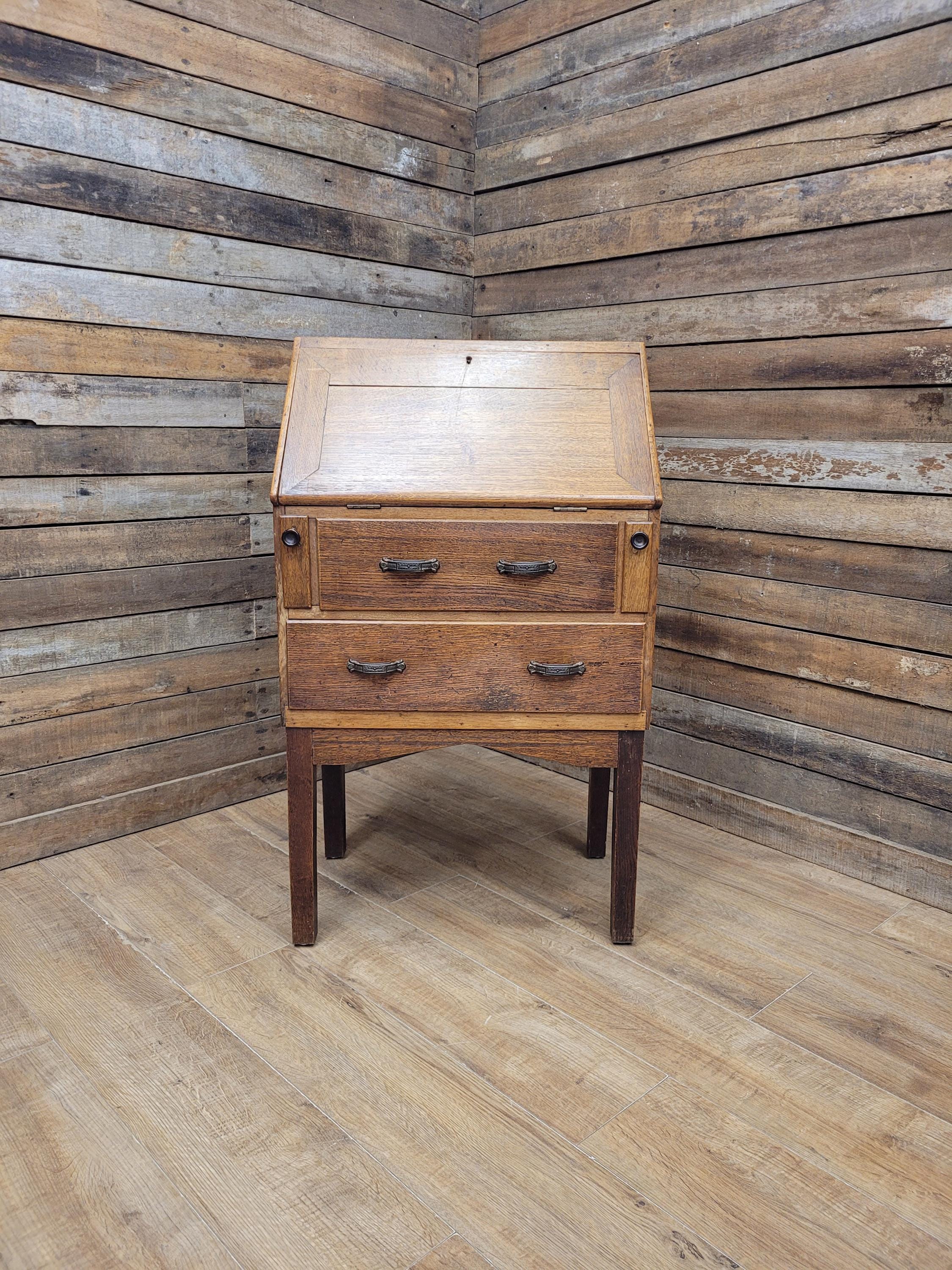Edwardian Oak Bureau Arts Crafts Fall Front Writing Desk