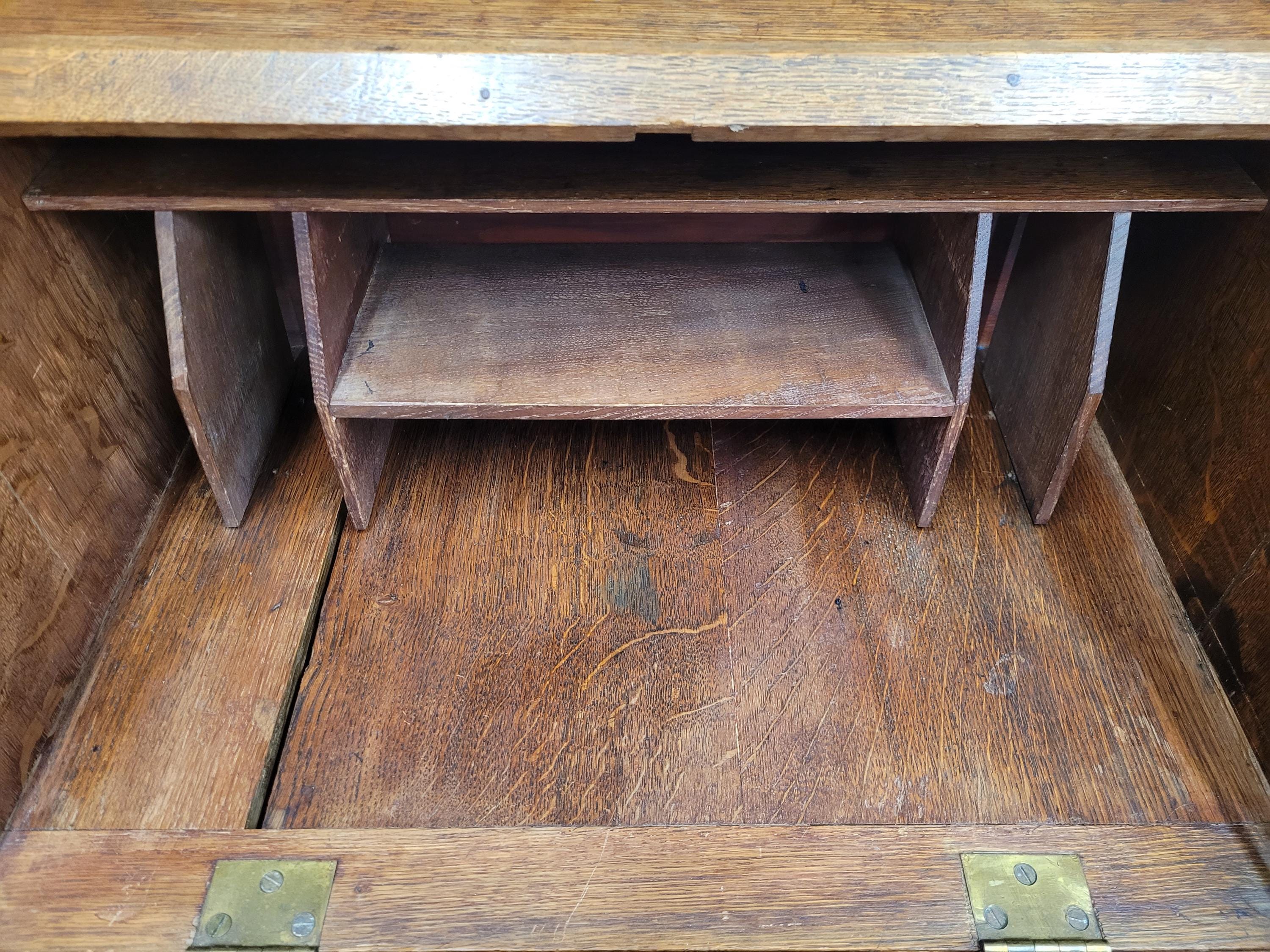 Edwardian Oak Bureau Arts Crafts Fall Front Writing Desk