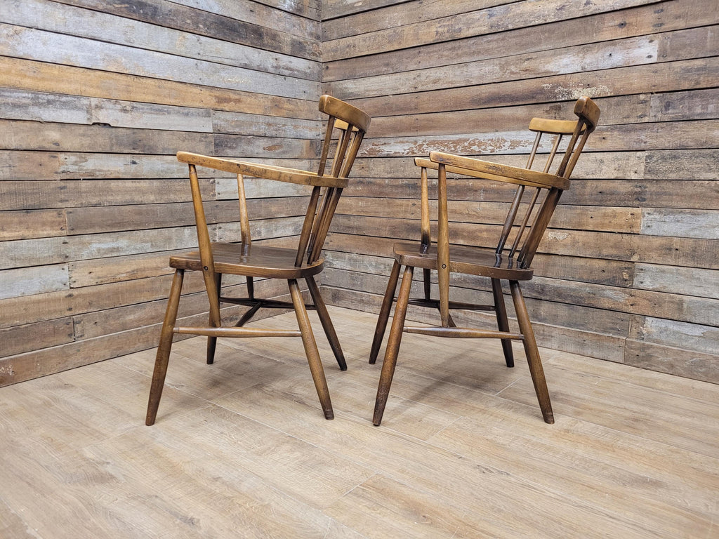 Pair Windsor Elm Beech Spindle Back Horseshoe Country Armchairs