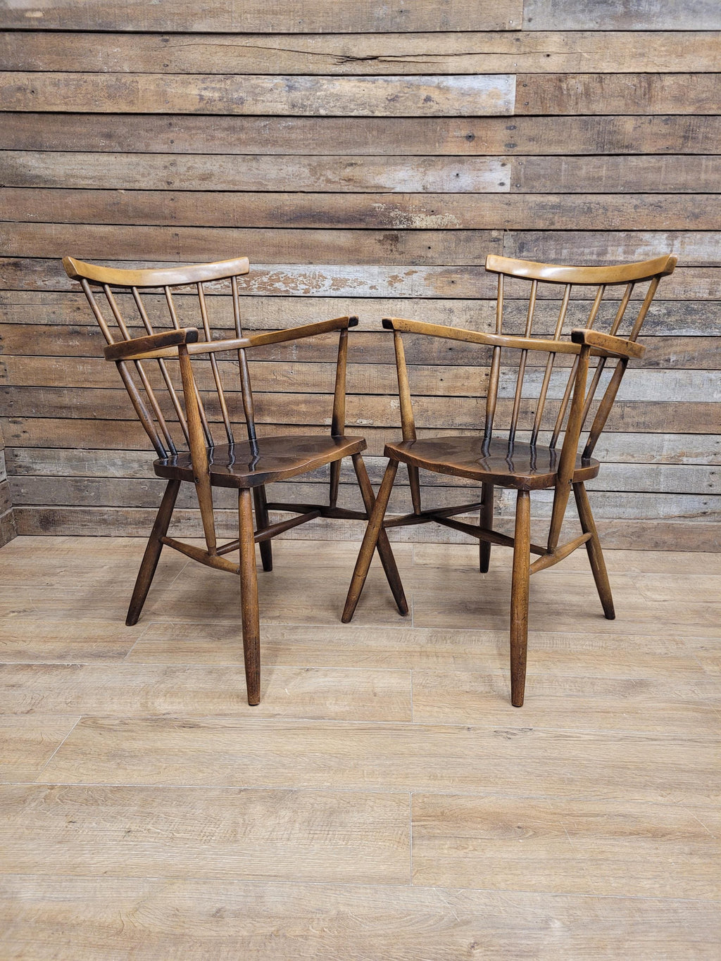 Pair Windsor Elm Beech Spindle Back Horseshoe Country Armchairs
