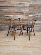 Pair Windsor Elm Beech Spindle Back Horseshoe Country Armchairs