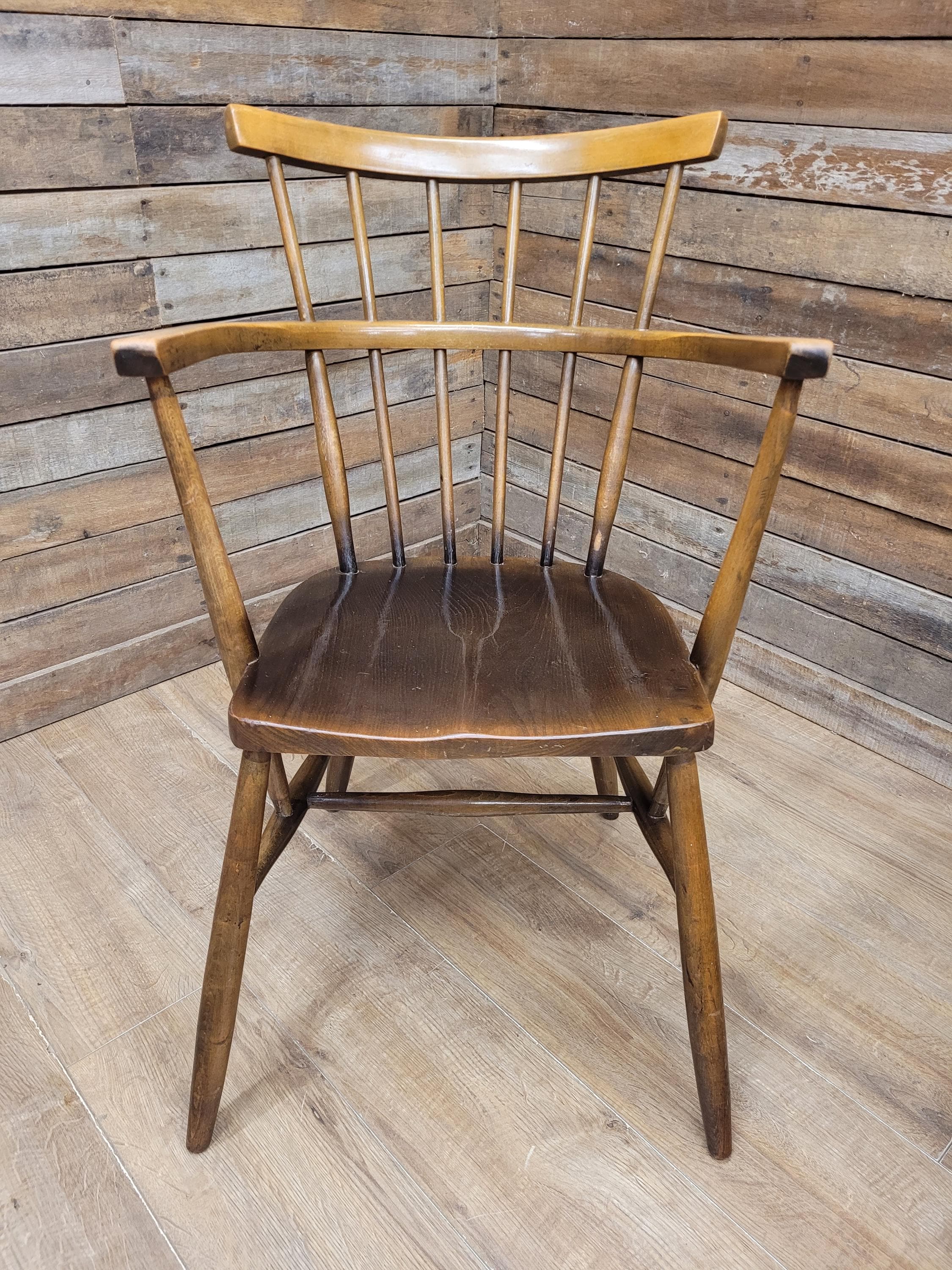 Pair Windsor Elm Beech Spindle Back Horseshoe Country Armchairs