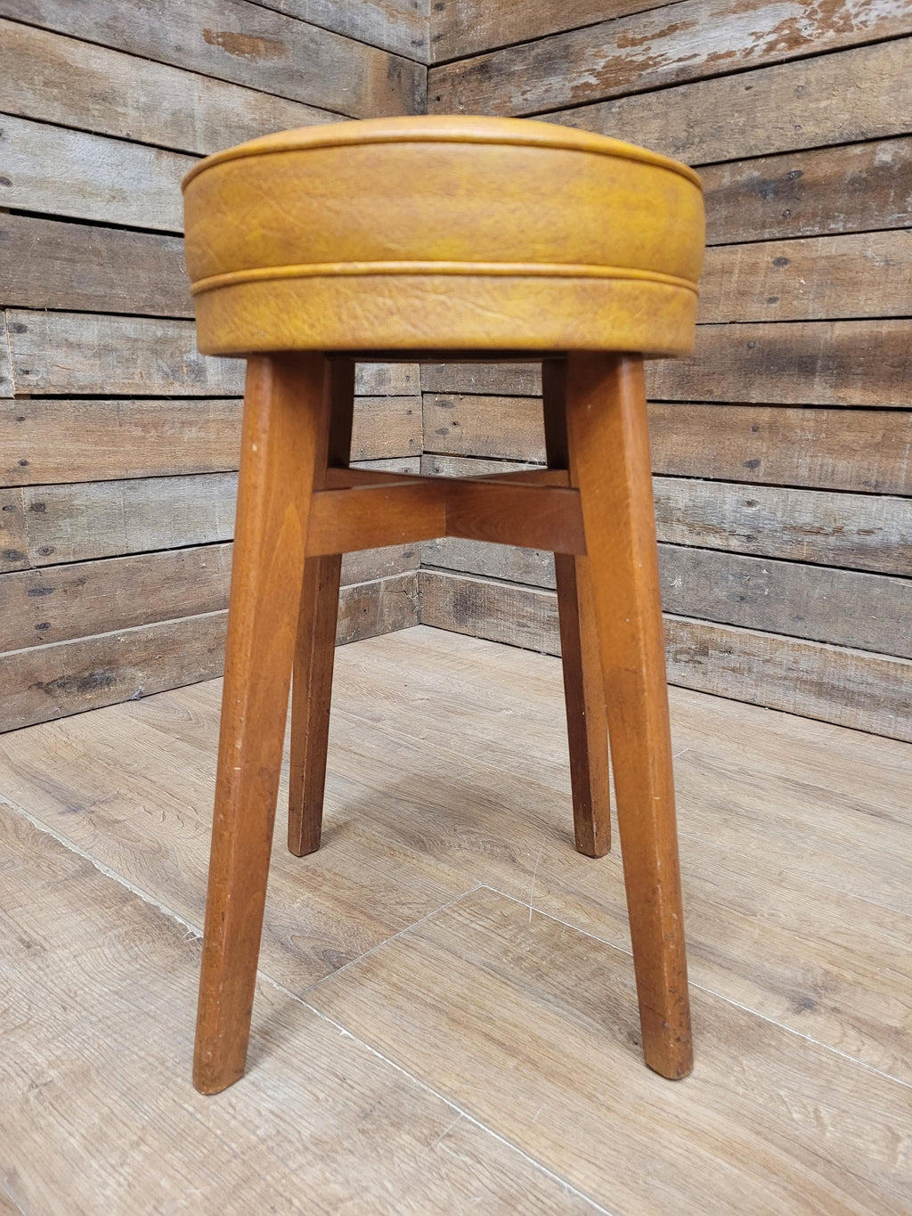 Benchairs Bar Stool Vintage Tan Leatherette Upholstered Seat