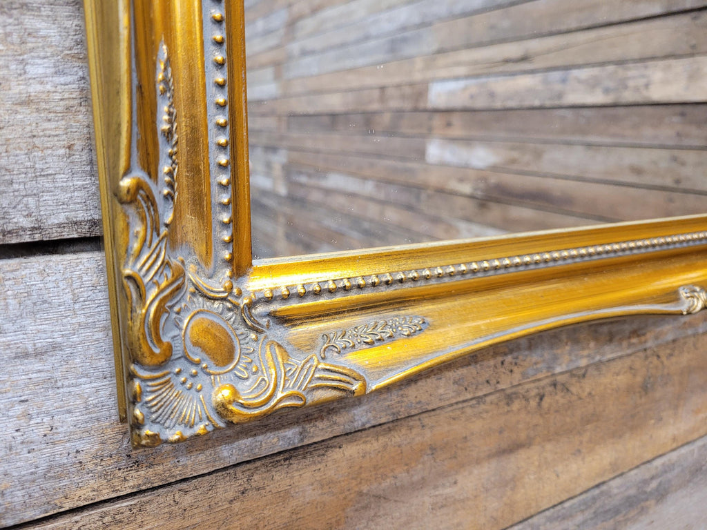 Ornate Wall Mirror Gilt Gold Rococo Style Floral Beaded Frame