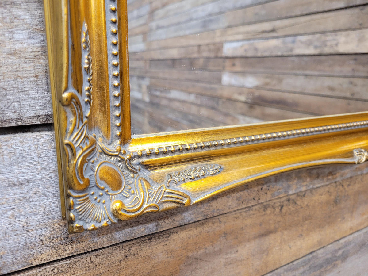 Ornate Wall Mirror Gilt Gold Rococo Style Floral Beaded Frame