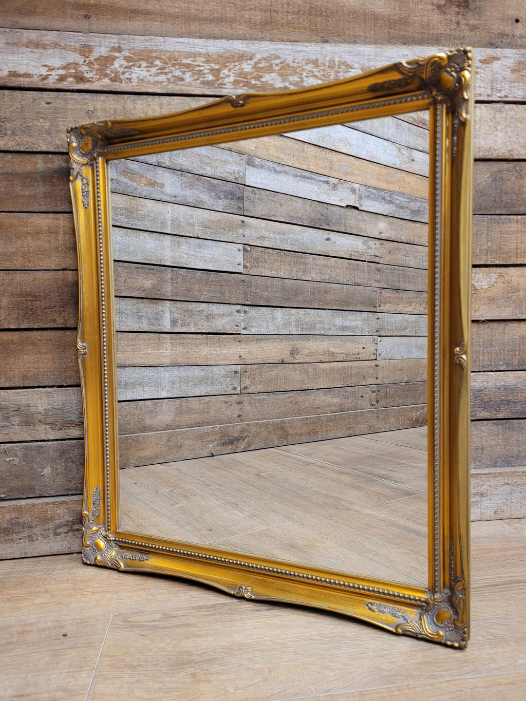 Ornate Wall Mirror Gilt Gold Rococo Style Floral Beaded Frame