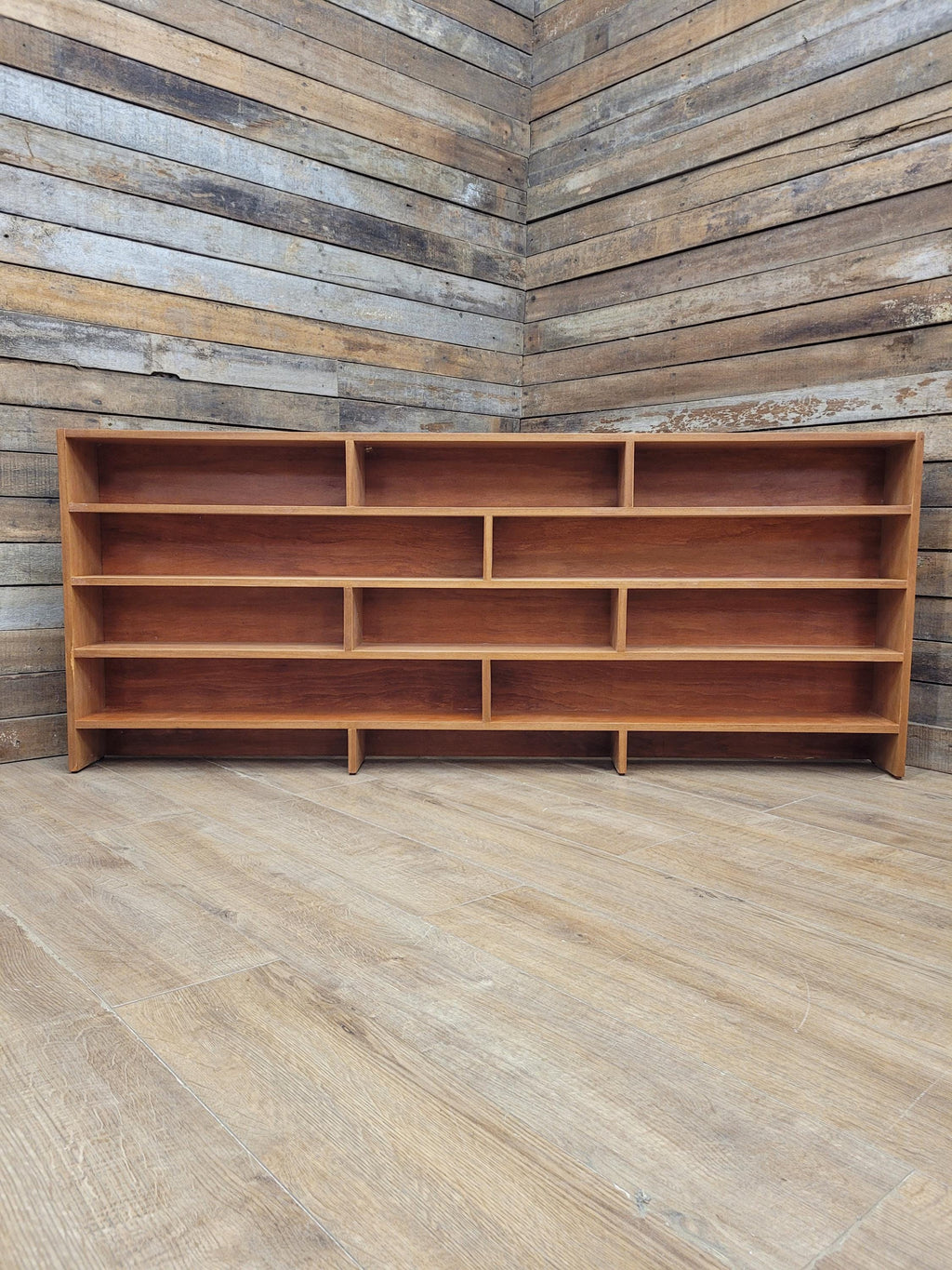 Vintage Teak Bookcase Mid Century Geometric Open Shelving