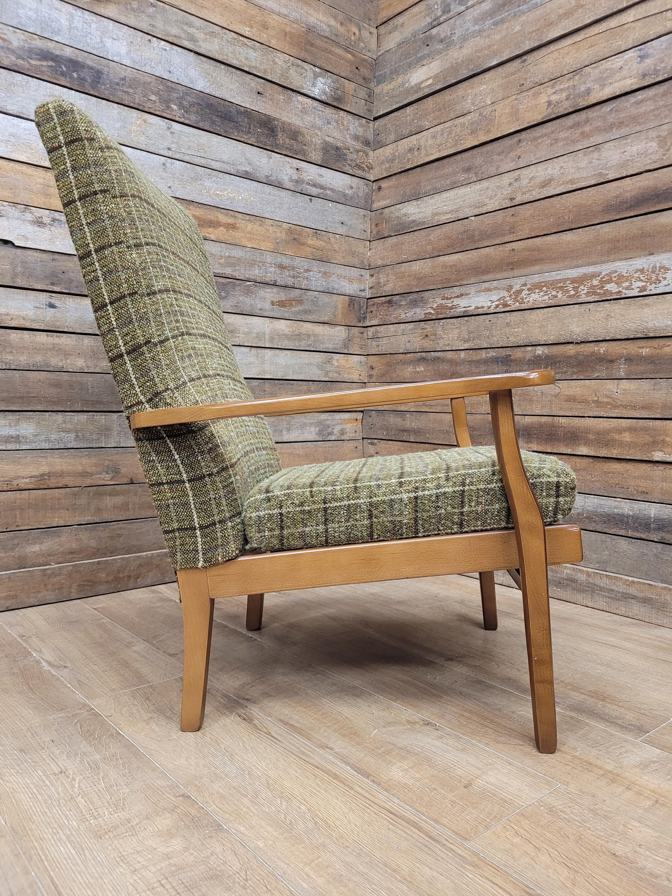 Mid Century His And Hers Armchairs Green Wool Wingback Lounge Chairs