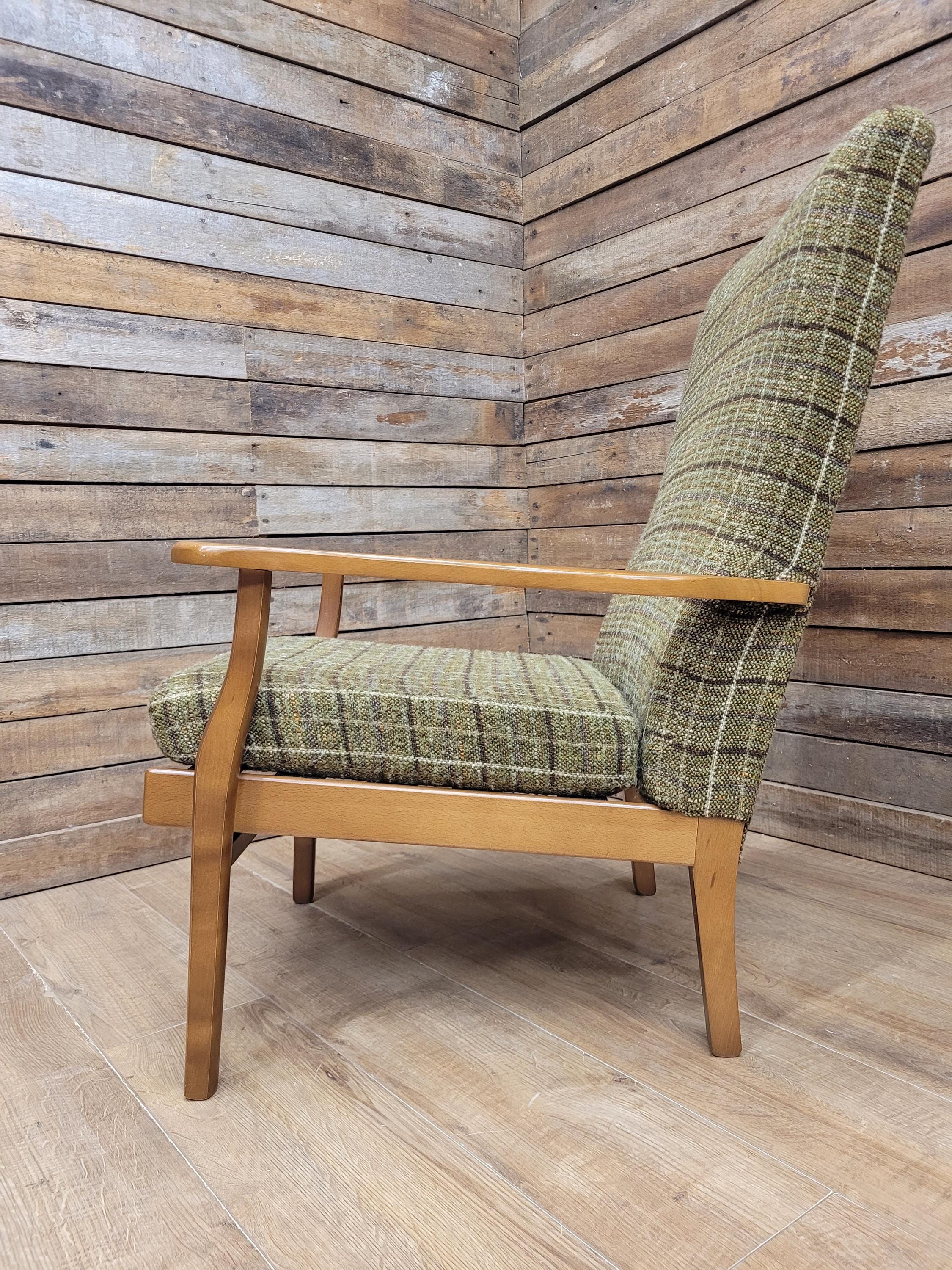 Mid Century His And Hers Armchairs Green Wool Wingback Lounge Chairs