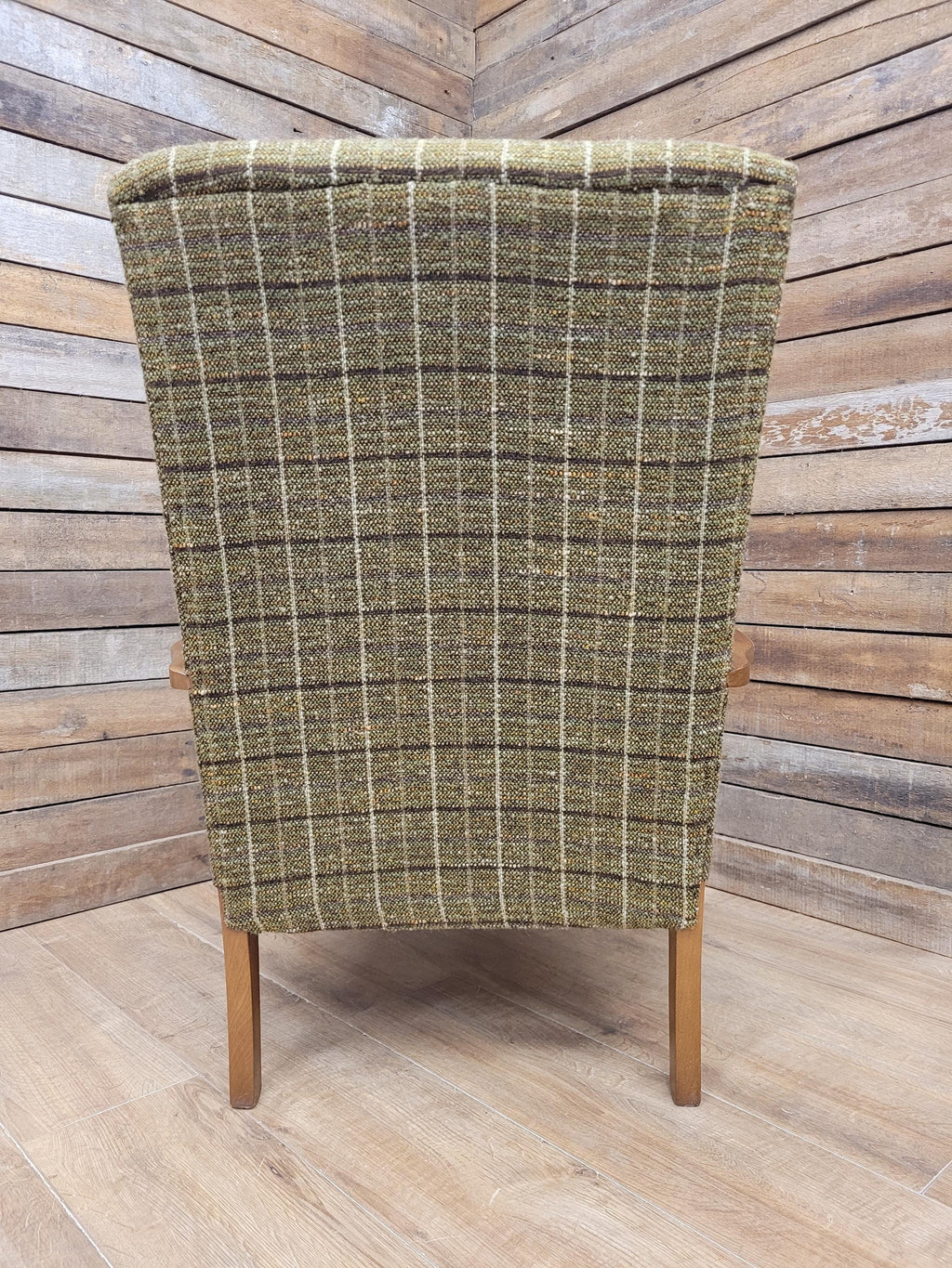 Mid Century His And Hers Armchairs Green Wool Wingback Lounge Chairs