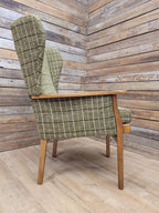 Mid Century His And Hers Armchairs Green Wool Wingback Lounge Chairs