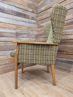 Mid Century His And Hers Armchairs Green Wool Wingback Lounge Chairs