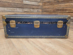 Vintage Navy Blue Steamer Trunk Brass Bound Travel Chest