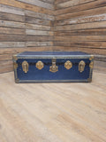 Vintage Navy Blue Steamer Trunk Brass Bound Travel Chest