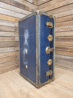 Vintage Navy Blue Steamer Trunk Brass Bound Travel Chest