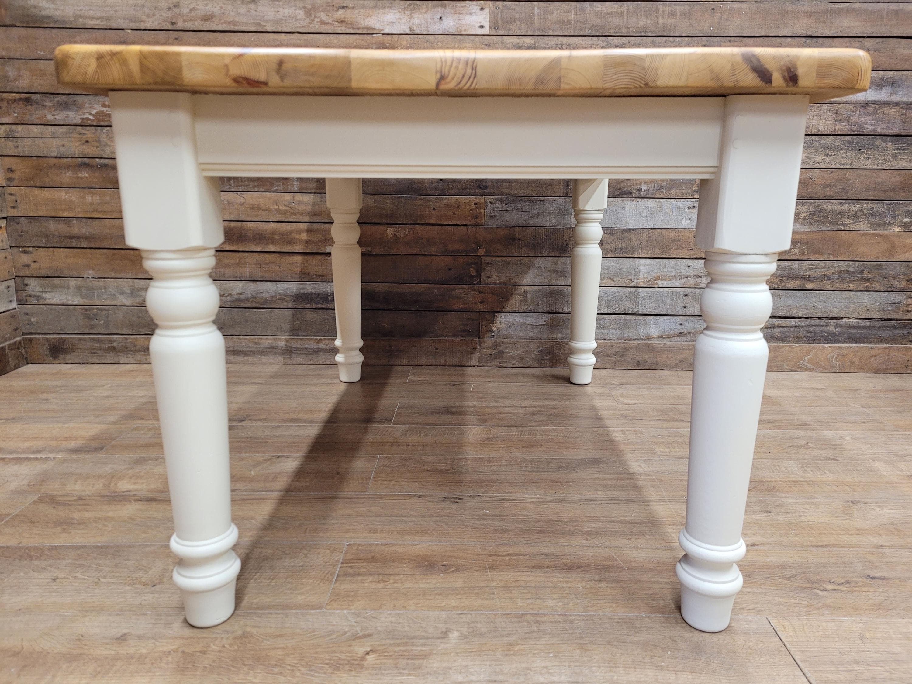 Painted Pine Farmhouse Dining Table Waxed Top Turned Removable Legs