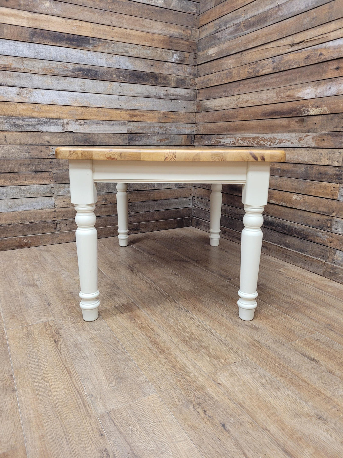 Painted Pine Farmhouse Dining Table Waxed Top Turned Removable Legs
